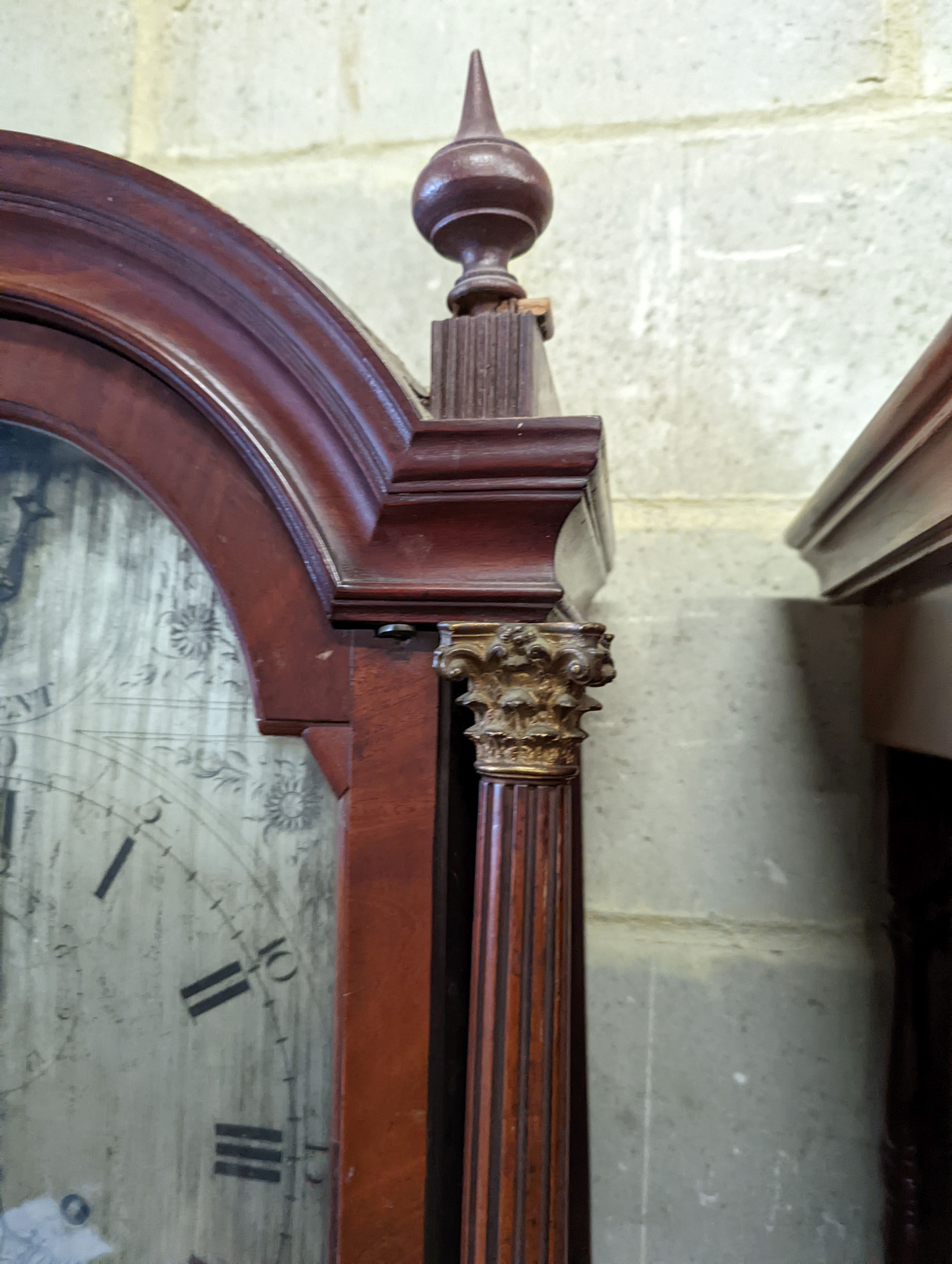 William Jordan, Chesham, Bucks. A George III inlaid mahogany 8 day longcase clock with signed silvered dial, height 216cm